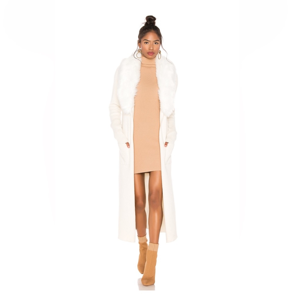 SHOW ME YOUR MUMU Lombardi faux fur long cardigan in snowy white